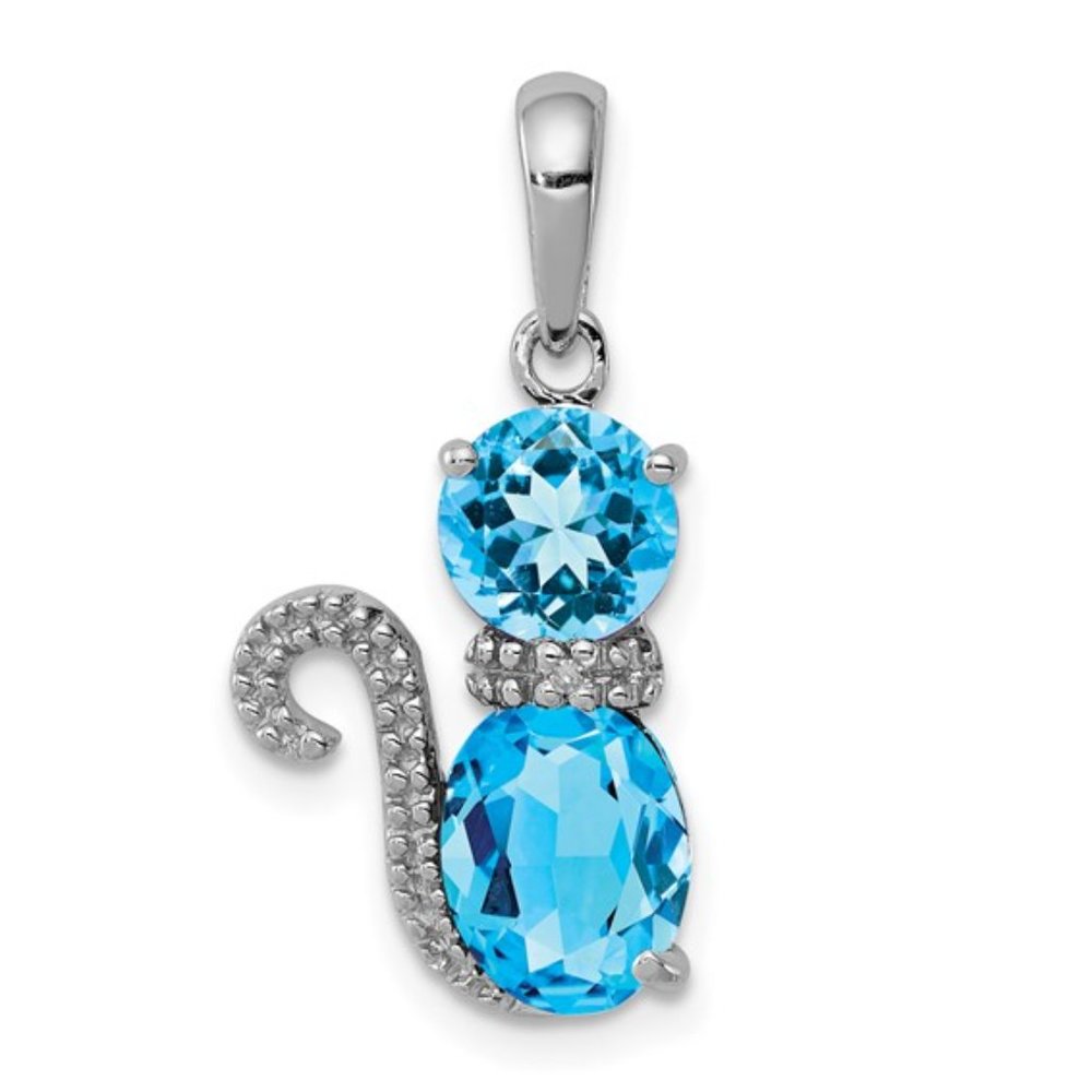 Citrine Garnet Blue Topaz peridot Amethyst Sterling Silver Cat Pendant Charm - Picture 9 of 9